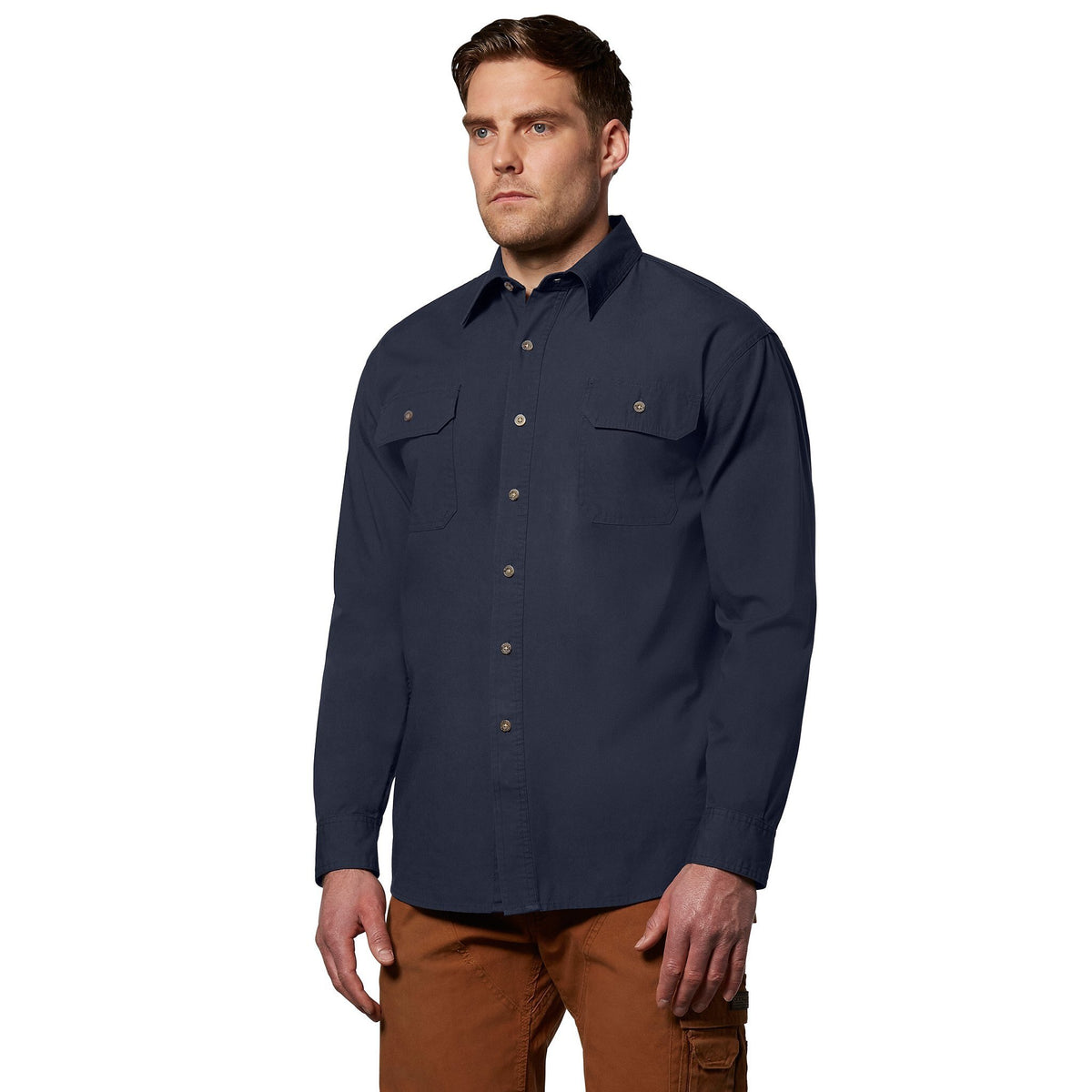 Men's long sleeve 100% cotton contractor work shirt - Navy | Mark's