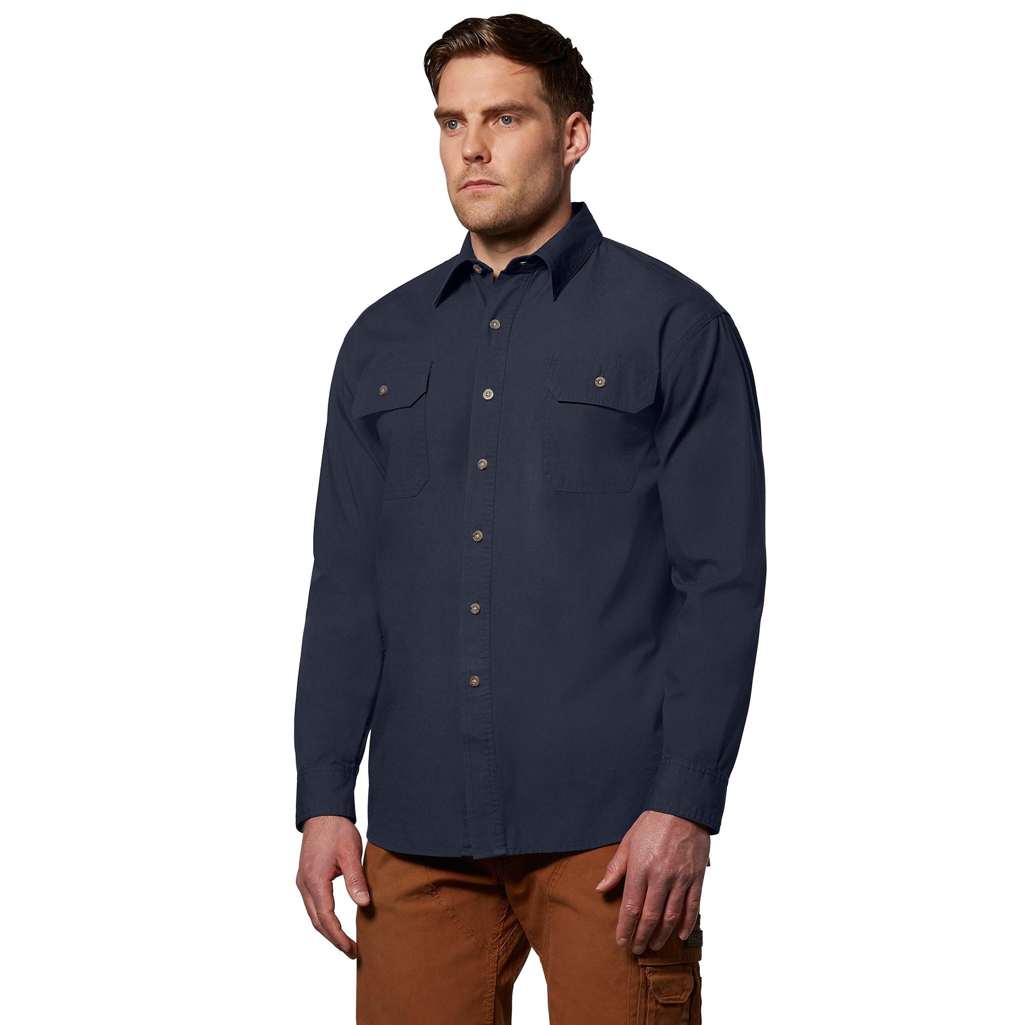 KS04 - Kolossus Men's Lightweight Cotton Blend Long Sleeve Work Shirt with Pockets Medium / Black